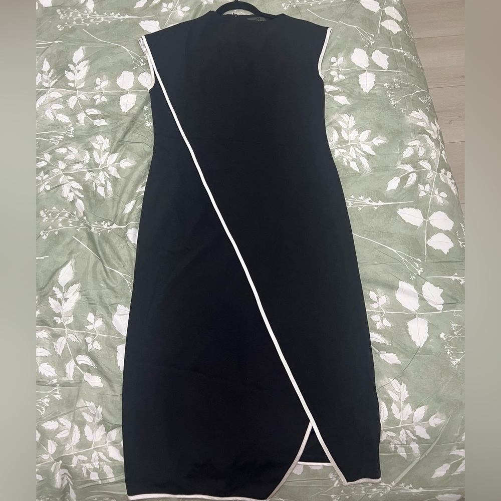 Gracia Black Midi Sheath Dress with White Contrast Trim